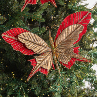 Red & Gold Metallic Butterfly Clip - On Ornament - ironyhome