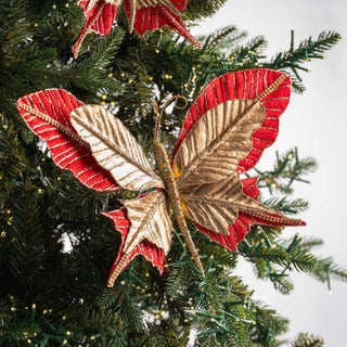Red & Gold Metallic Butterfly Clip - On Ornament - ironyhome