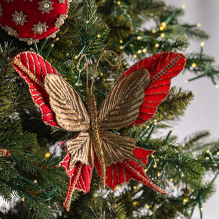 Red & Gold Metallic Butterfly Clip - On Ornament - ironyhome