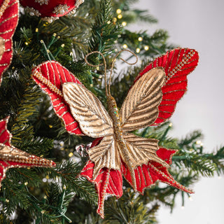 Red & Gold Metallic Butterfly Clip - On Ornament - ironyhome