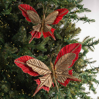 Red & Gold Metallic Butterfly Clip - On Ornament - ironyhome