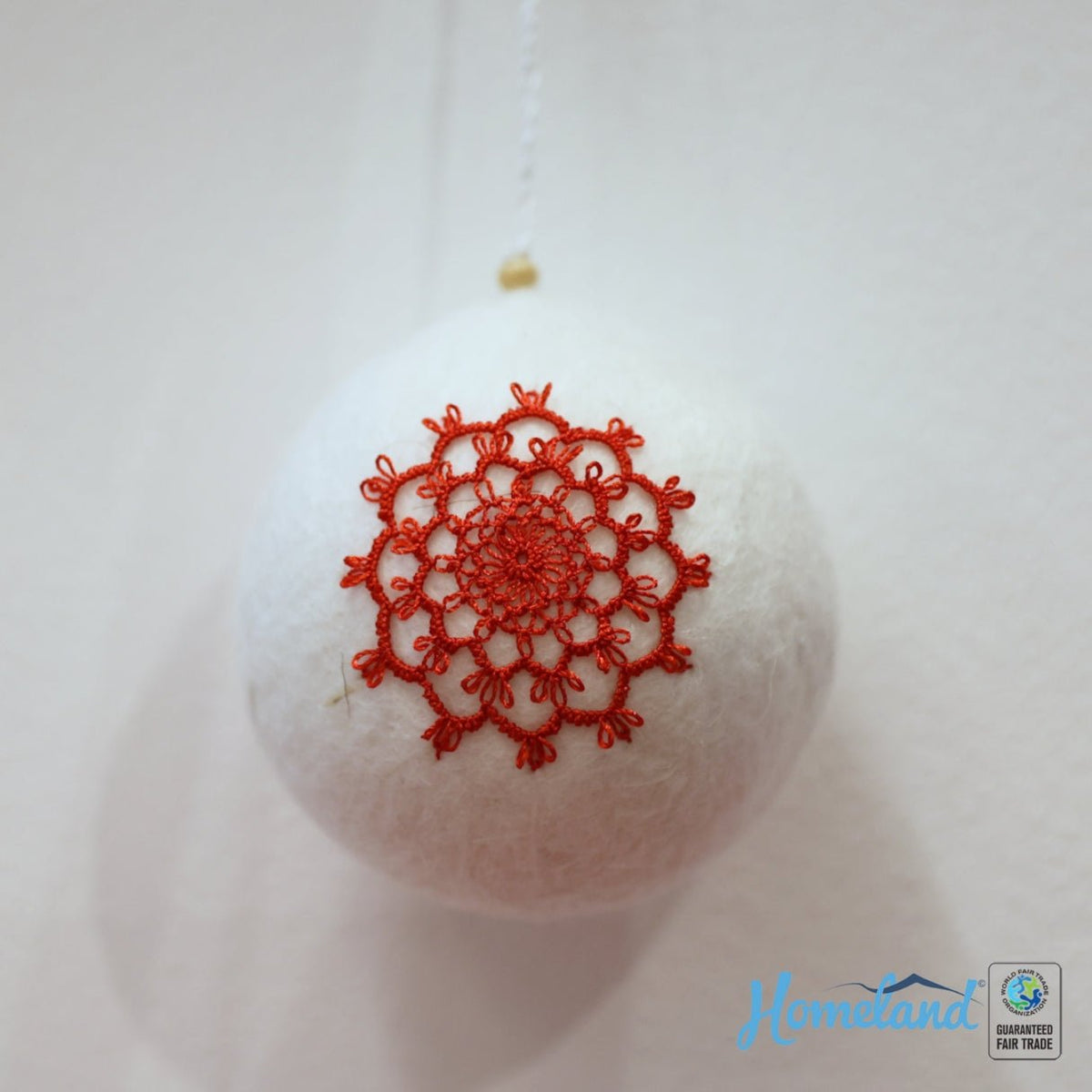 Red Lace Ball Christmas Ornament - Handcrafted by HDIF