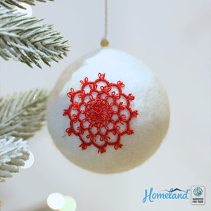 Red Lace Ball Christmas Ornament - Handcrafted by HDIF