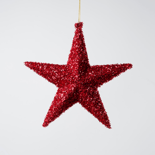 Red Mica Long Glitter Star Ornament 8-Inch - Irony Home