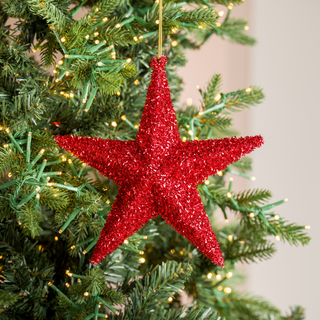 Red Mica Long Glitter Star Ornament 8-Inch - Irony Home