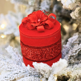 Red Rounded Gift Box Ornament with Bow - ironyhome
