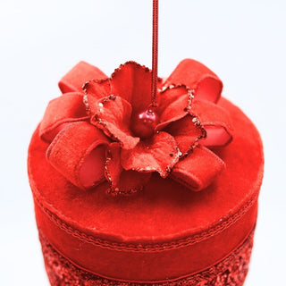 Red Rounded Gift Box Ornament with Bow - ironyhome