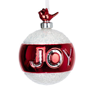 Red & Silver Bird Top Ball "JOY" Ornament with Glitter - ironyhome