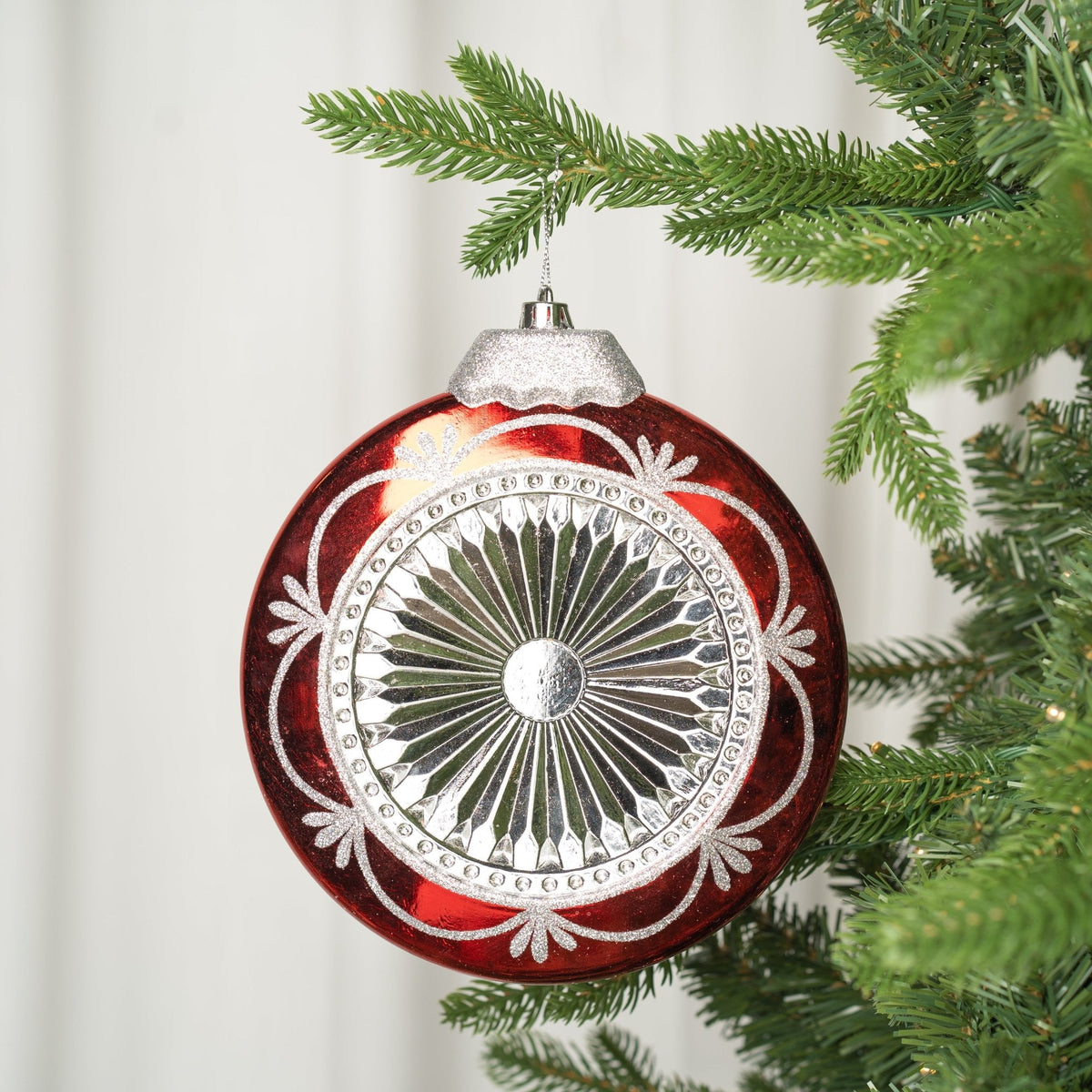 Red & Silver Concave Ball Ornament