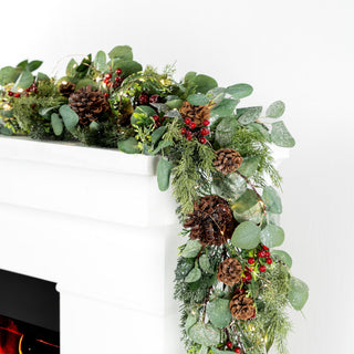 Red Winterberry & Foliage Traditional garland with LED Lights - ironyhome
