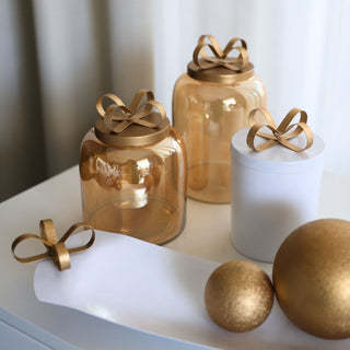 Reflective Gold Gift Jar with Bow Lid - ironyhome