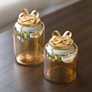 Reflective Gold Gift Jar with Bow Lid - ironyhome