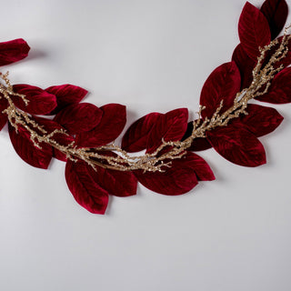 Regal Burgundy Velvet Magnolia Leaf Tree Garland - Irony Home