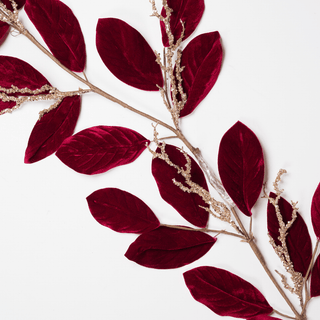 Regal Burgundy Velvet Magnolia Leaf Tree Garland - Irony Home