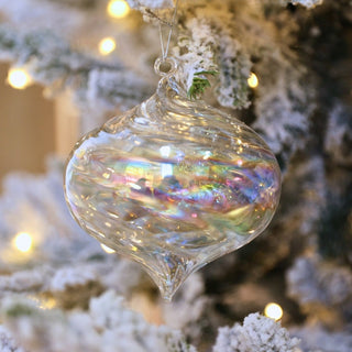 Ribbed Iridescent Onion Finial Ornament - ironyhome