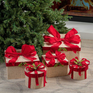 Rounded Cream Gift - Box With Red Ribbon (Set of 2) - ironyhome