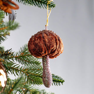 Rustic Bronze Velvet Mushroom Ornament - ironyhome