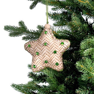 Rustic - Chic Rafia Star Ornament with Emerald Crystal Highlights - ironyhome
