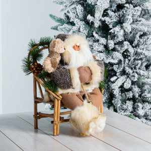 Rustic Sitting Santa Claus with Chair