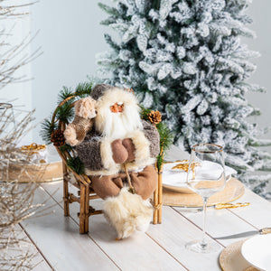 Rustic Sitting Santa Claus with Chair