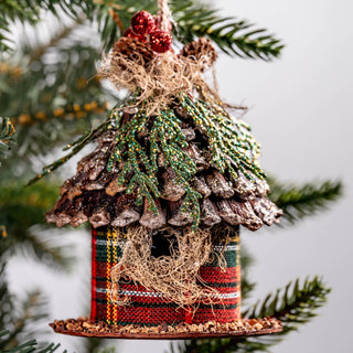 Rustic Snowy Birdhouse Ornament - ironyhome