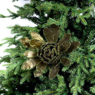 Sage Blooming Flower Festive Ornament with Light Gold Glitter - ironyhome