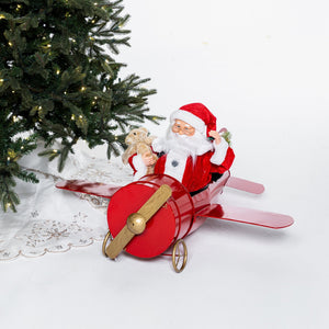 Santa In Plane Waving with Traditional Music Display Piece