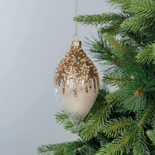 Shimmering Clear Glass Finial Ornament with Champagne Glitte - ironyhome