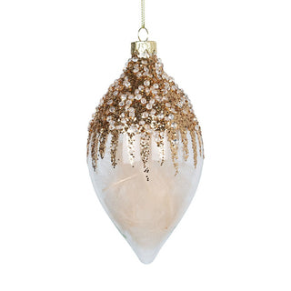 Shimmering Clear Glass Finial Ornament with Champagne Glitte - ironyhome