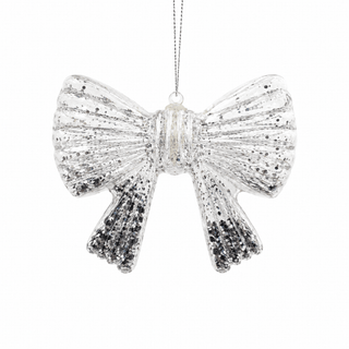 Silver Clear Bow Ornament - Irony Home