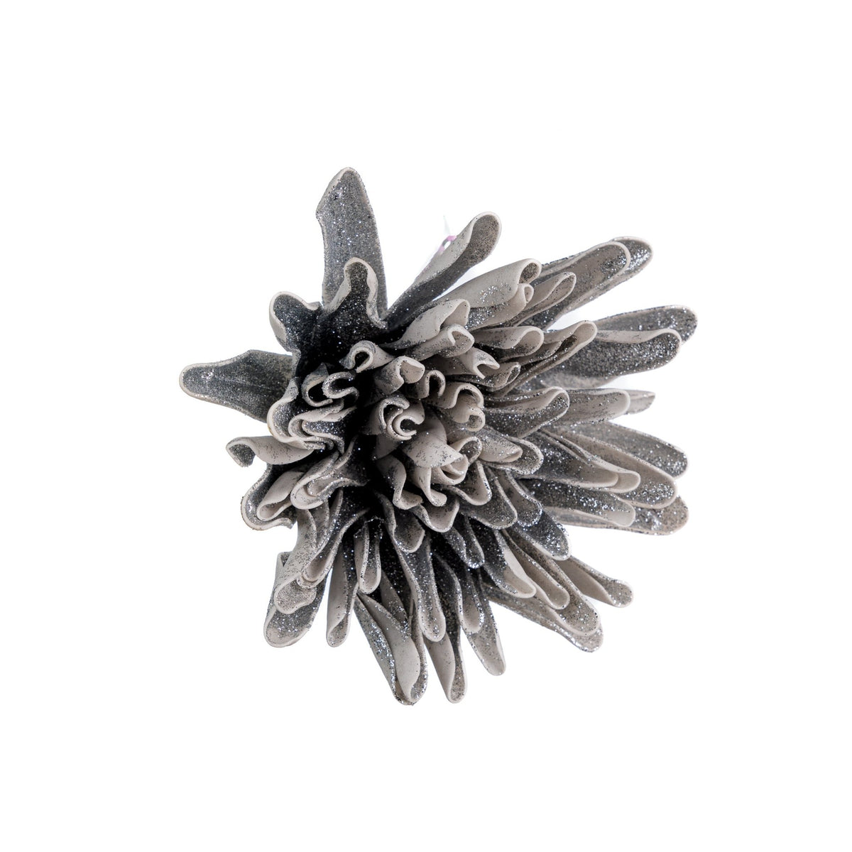 Silver Glitter Dahlia Flower Ornament