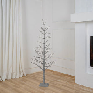 Silver Glitter Porch Tree With Twinkling LED Lights - ironyhome