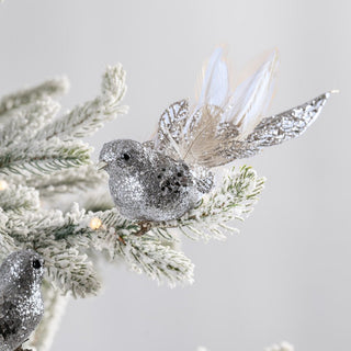 Silver Glitter Small Bird Clip - On Ornament - ironyhome