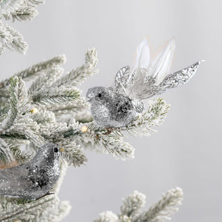 Silver Glitter Small Bird Clip - On Ornament - ironyhome