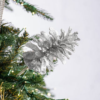 Silver Pinecone Pick With Glitter - ironyhome