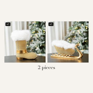 Sleigh Ride Gold Beaded Boot & Sleigh Pair - Irony Home