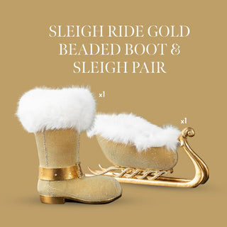 Sleigh Ride Gold Beaded Boot & Sleigh Pair - Irony Home