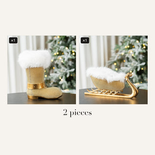 Sleigh Ride Gold Beaded Boot & Sleigh Pair: what's in the set, 2 pieces