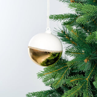 Sophisticated White Glass Ball with Gold Glitter - ironyhome