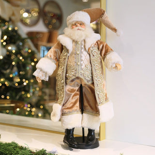 Standing Gold Long Coat Santa With Black Stand - ironyhome
