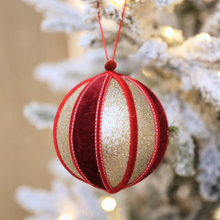 Striped Burgundy & Champagne Ball Ornament - ironyhome