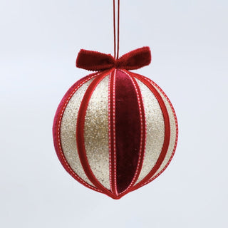 Striped Burgundy & Champagne Ball Ornament - ironyhome