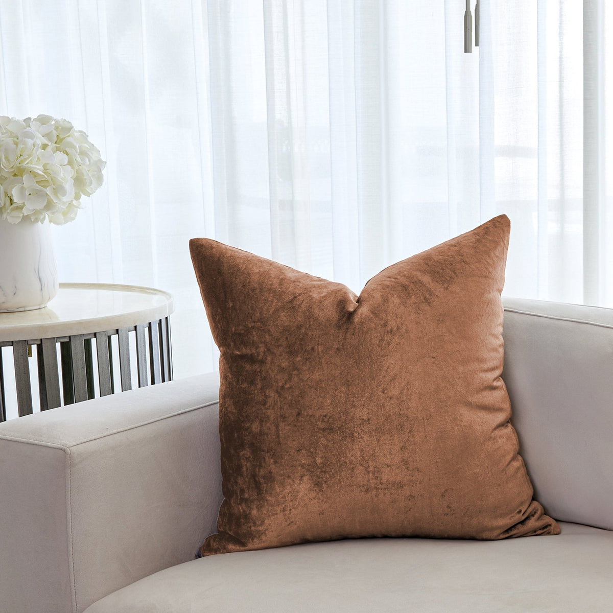 Tan Velvet Square Cushion