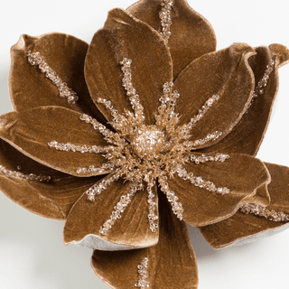 Toasted Brown Flower Pick with Glitter - Irony Home