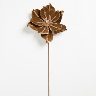 Toasted Brown Flower Pick with Glitter - Irony Home
