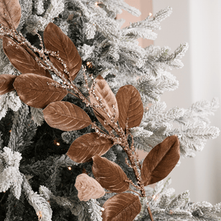 Toasted Brown Velvet Magnolia Leaf Garland with Champagne Sequin Branches - Irony Home