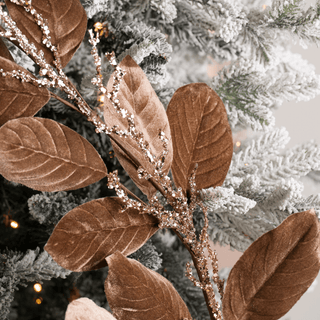 Toasted Brown Velvet Magnolia Leaf Garland with Champagne Sequin Branches - Irony Home