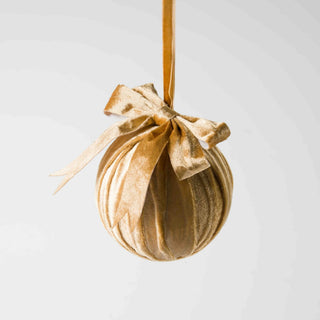 Toffee Brown Velvet Ball Ornament with Bow - Irony Home