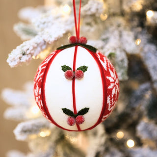 Traditional Ball Ornament with Mistletoe Motif - ironyhome