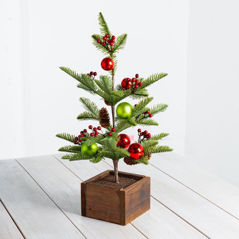 Tree Table Top with Wooden Base, Red Bauble & Berries - ironyhome